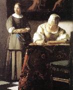 VERMEER VAN DELFT, Jan Lady Writing a Letter with Her Maid (detail)  ert oil on canvas